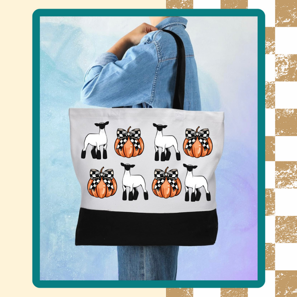 Show Livestock Fall Pumpkin Checkered Bow Coquette Tote