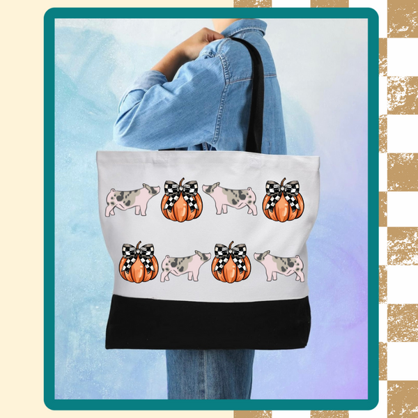 Show Livestock Fall Pumpkin Checkered Bow Coquette Tote