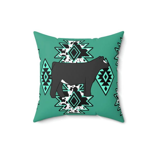Teal Tribal Steer Square Pillow