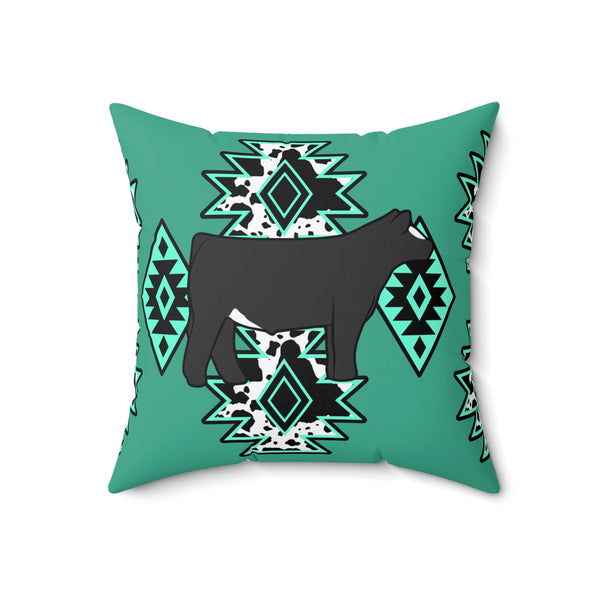 Teal Tribal Steer Square Pillow
