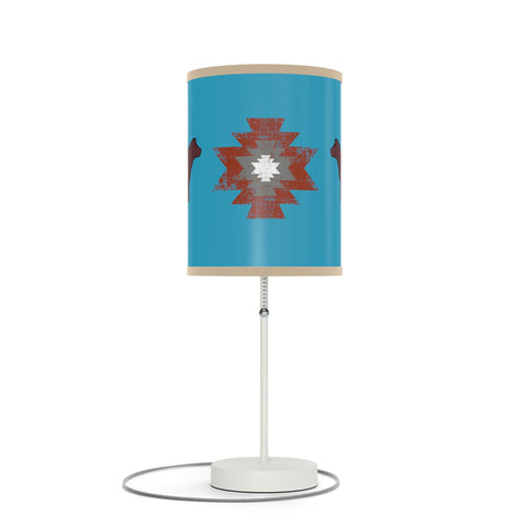 Teal Tribal Steer Lamp on a Stand
