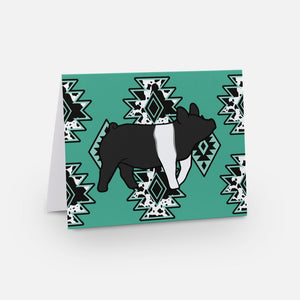 Teal Tribal Pig Notecard(s) with Sticker(s)