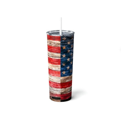 Rustic Flag Lamb Skinny Steel Tumbler with Straw, 20oz