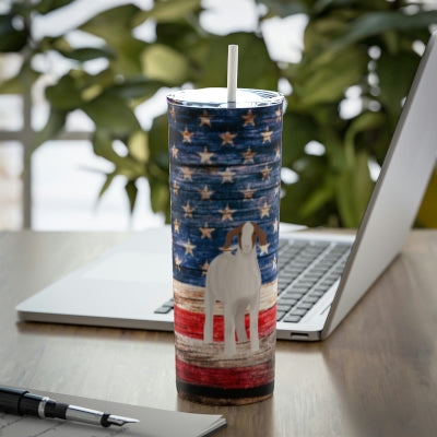 Rustic Flag Goat Skinny Steel Tumbler with Straw, 20oz