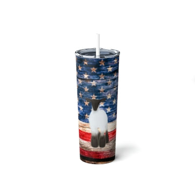 Rustic Flag Lamb Skinny Steel Tumbler with Straw, 20oz