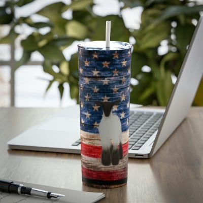 Rustic Flag Lamb Skinny Steel Tumbler with Straw, 20oz