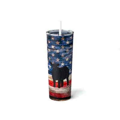 Rustic Flag Steer Skinny Steel Tumbler with Straw, 20oz