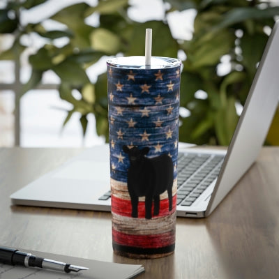 Rustic Flag Steer Skinny Steel Tumbler with Straw, 20oz